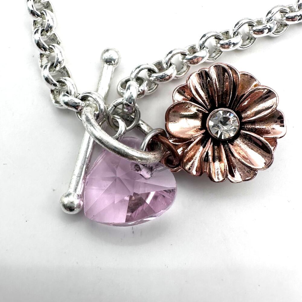 LA CN Flower Heart Charm Bracelet Silver Pink Modern Casual LACN jewelry
